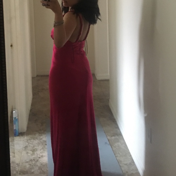 CUSTOM MADE SILK FUSCIA LONG DRESS - Picture 2 of 2